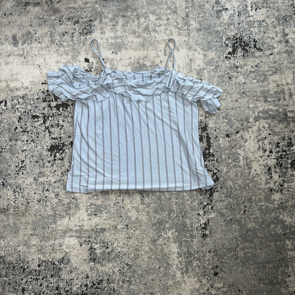 American Eagle Blue & White Striped Short sleeve shoulder Top - size Large